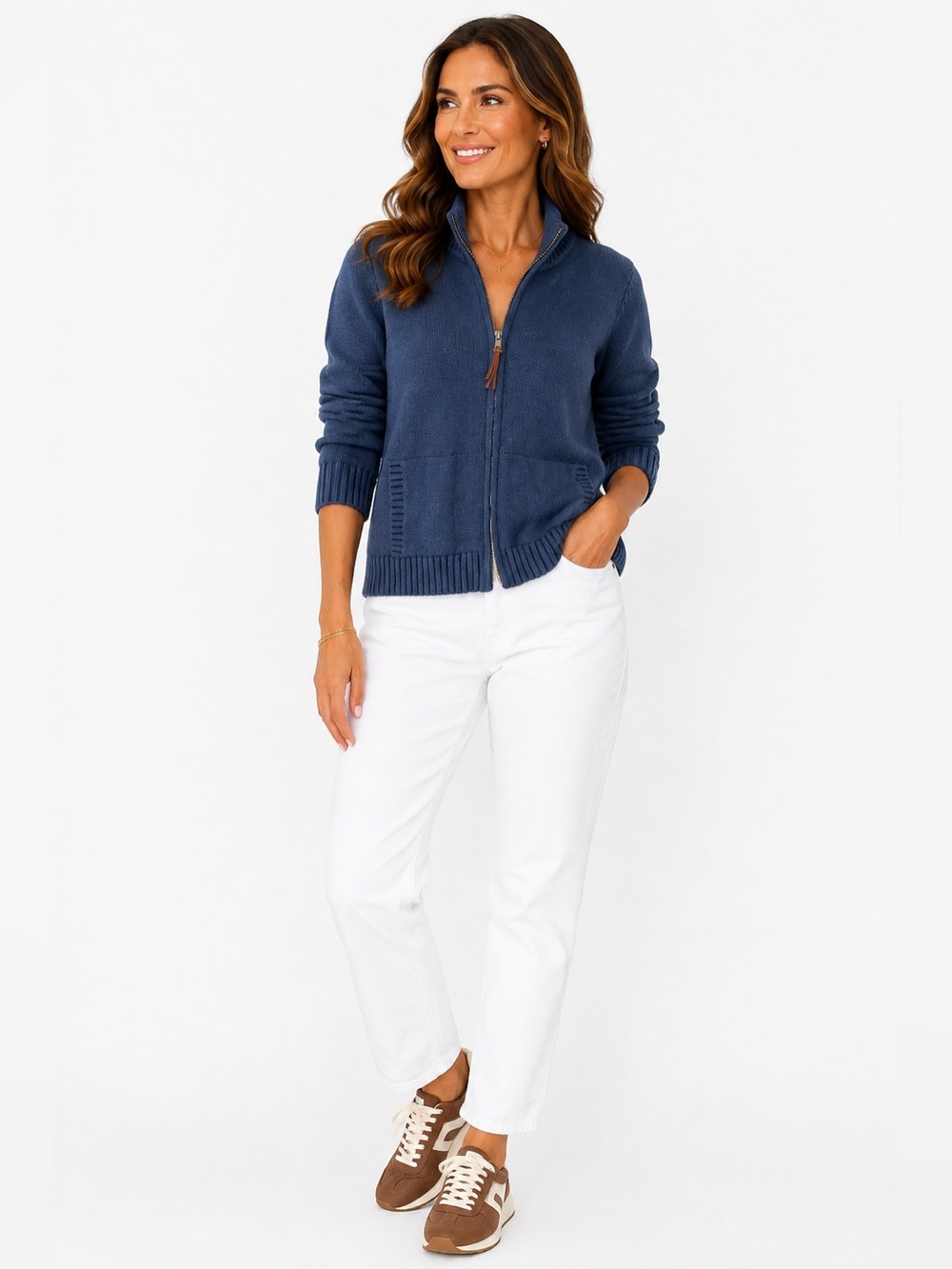 Lauren Ralph Lauren Petite Blue Full Zip Cotton Knit Sweater Jacket P/P